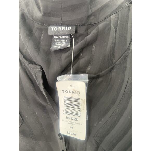 NWT Torrid Black Long Sleeve Sheer Stripe Blouse Size 0. 12 Super Cute - Picture 5 of 5